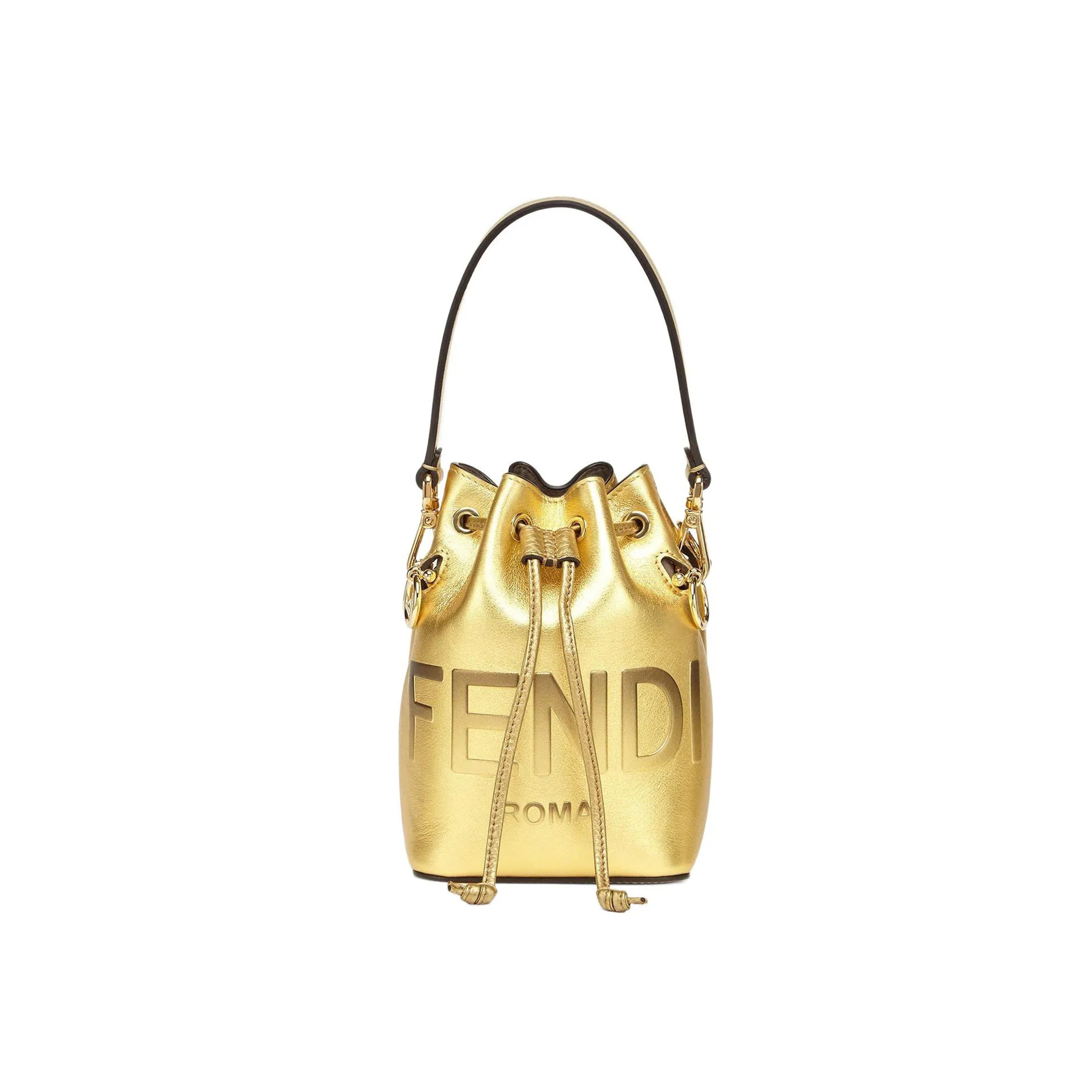 F**di mon tresor mini leather bucket bag in gold 8bs010ak61f1gnn (18*12*10m)